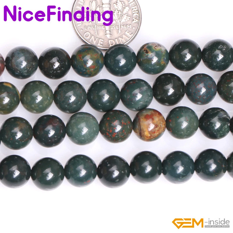 Piedra de sangre natural piedra preciosa verde oscuro cuentas sueltas redondas para hacer joyas 15" Foto 3 de 4