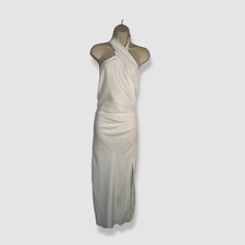  347 Misha Women's Ivory Ruched Crossover Halter Rosanna A-Line Dress Size 8