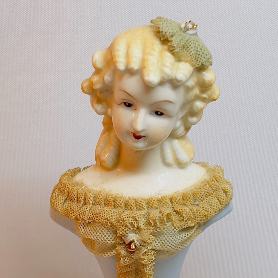 Vintage Porcelain Lace Figurine Bust Hand Painted Victorian Lady Gold