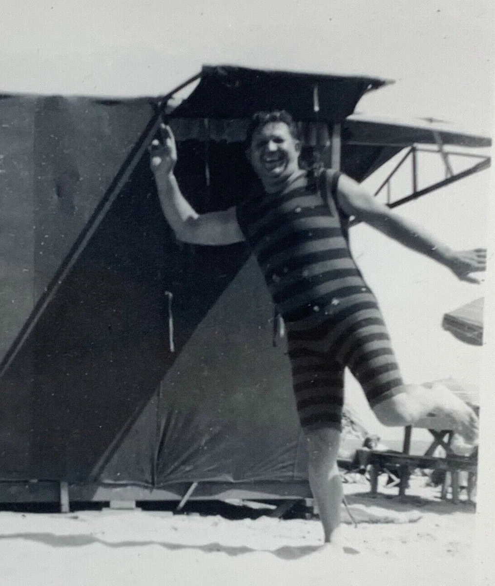 AnC FOUND Photo Photograph Old Time Man In Striped One Piece