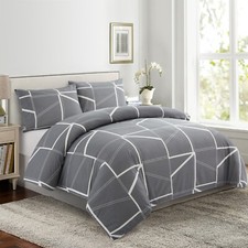 Rayon from Bamboo Bedding Printed 3 Piece Duvet Cover Set, Gray Geometric King