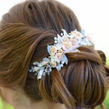 Beautiful Peach Flowers Floral Bridal Hair Comb Clip Wedding Accessory