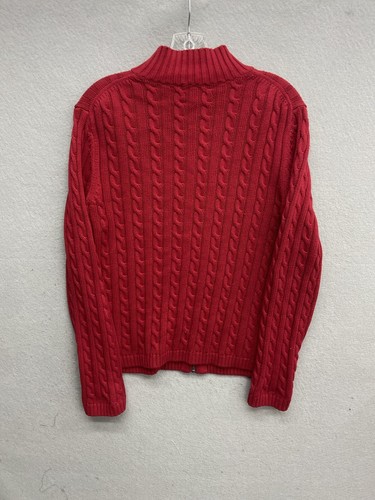 L.L. Bean Size M Mock Neck Full Zip Red Cotton Cable Knit Fisherman Cardigan - Picture 7 of 9