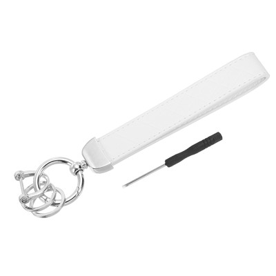 Leder Armband Schlüsselanhänger Schlüsselanhängsel Halter mit Schlüsselring & D Ring Silber/Weiß