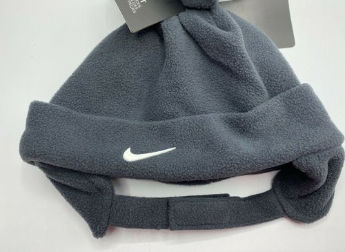 Boys Age 1-3Y Nike Gray Fleece Trapper Winter Hat & Mittens Set Chin Strap - Picture 3 of 4