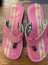 Clarks Sandals 8 Womens Pink Brown Striped Sun Flip Flop Slide Thong Spring