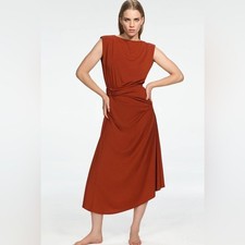 Zara Rust Orange Sleeveless Midi Dress size Small