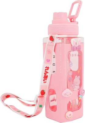 DIY Kawaii Bear Water Bottle 700ml with **3D Rubber Charms** & Stickers - Pastel