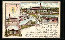 Lithograph Oberroning, Roning Monastery, formerly Castle, economy courtyard, exposure house 