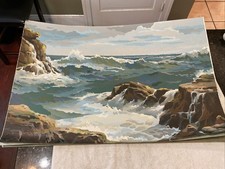 VERY LARGE Vintage Paint By Number ocean , Rocks, Waves, 36 X 24 Damage