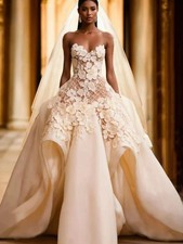 Romantic Sweetheart Neck Wedding Dress Fairy 3D Flowers Dress Customized Bride