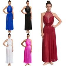 Women Modern Dancewear Lyrical Dance Costume Mesh Flowy Skirt Dance Class Belly