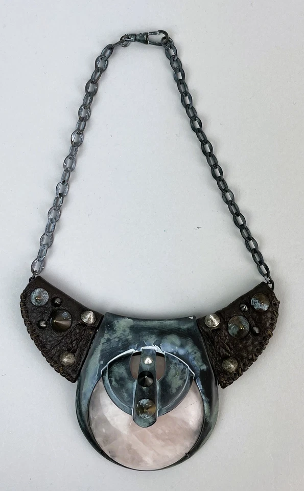 HUGE TRIBAL VINTAGE ROSE QUARTZ STATEMENT NECKLACE Tribal Ethnic BOHO Cosplay - Image 2 of 4