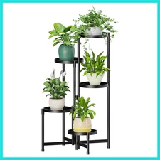 Compact Black 5-Tier Plant Stand for Indoor & Outdoor Use - Space-Saving Design