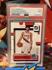 🔥2022 Donruss # 207 Rated Rookie Press Proof Purple 185/199 Shaedon Sharpe Psa9