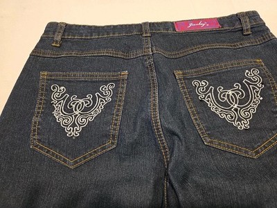 Jean bay Straight legs Silver embarray Jewels On Legs  and back pockets size 10