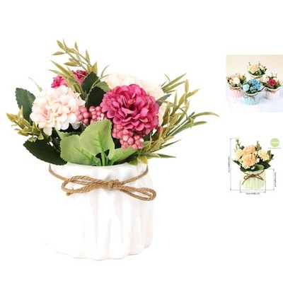 Lifelike Silk Hydrangea Arrangement in Ceramic Vase for Home & Wedding Decor