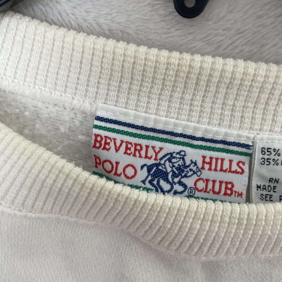 Beverly Hills Polo Club Hombre Sudadera Bordada Blanca L De Colección Años 90 Manga Larga Foto 4 de 4