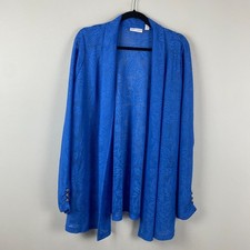 Susan Graver Regular Knit Jacquard Cardigan Size Large Blue Open Front Pockets