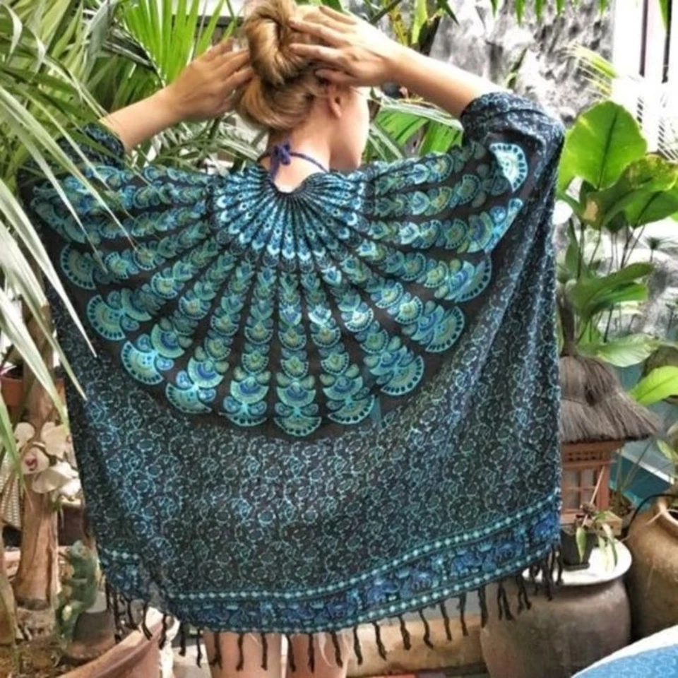 Cárdigan Festival Duster Tropical Boho Cubrir Batik Coachella OS Foto 2 de 4