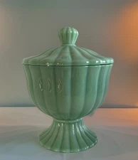 Pioneer Woman Green JADEITE Covered CANDY JAR Dish Discontinued