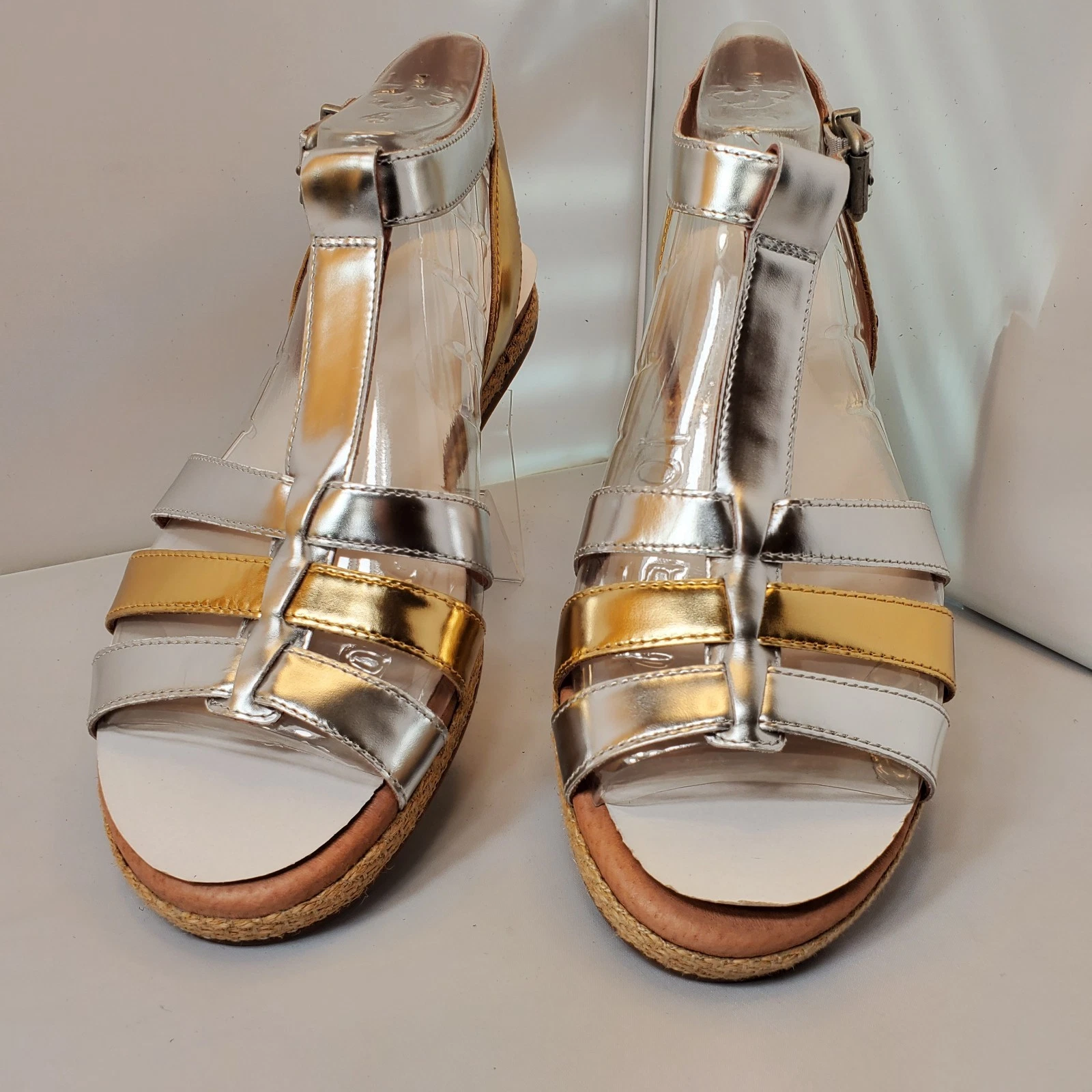 SANDALI ALLA CAVIGLIA UGG LANETTE METALLIZZATI e ORO STERLING misura 9 5