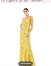 Mac Duggal Cowl Back Yellow Floral Dress 70183 Womens Size 0