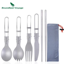 Boundless Voyage Titanium Camping Cutlery Folding Spoon Spork Fork Knife Chopsti