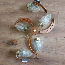 Vintage 70s Retro Mid Century 3 Arm  Ceiling Light with Glass Shades with 2 wall
