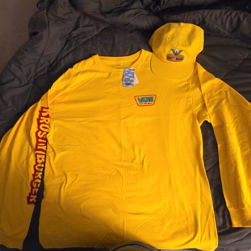 VANS Men's Yellow Long Sleeve Crew Neck Logo T-Shirt, Regular Fit Size XL