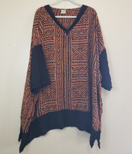 Vtg African Heritage Unisex Dashiki Free One Size Top Rayon Brown Black Tribal