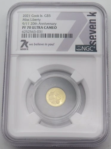 2021 Cook Islands $5 Gold Miss Liberty 9/11 20th Anniversary Coin NGC PF70 UC