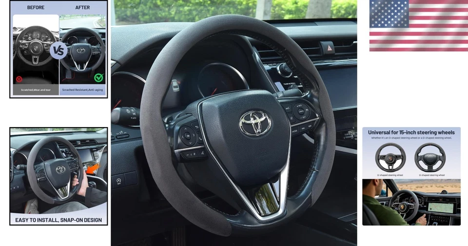 Cubierta de volante de gamuza Premium de 15" - Ajuste ergonómico y rendimiento para todo tipo de clima Foto 2 de 4