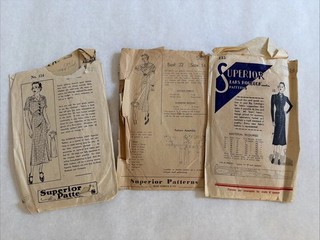 1939 Vintage Superior Sewing Patterns Lot Of Three Used