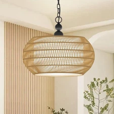 Rattan Chandelier, 5-Lights Boho Large Pendant Light, Hand Woven Basket Penda...
