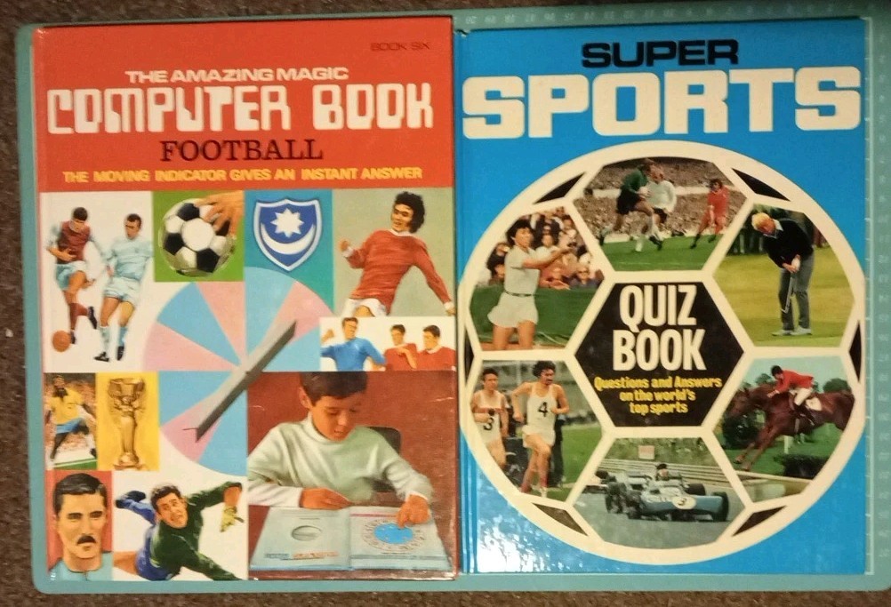 2 Vintage Books Super Sports Quiz Book The Amazing Magic Computer Book Football