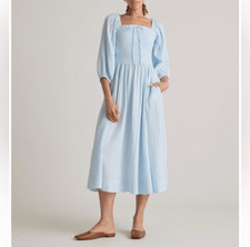 Quince Cotton Gauze Smocked Square Neck Midi Dress