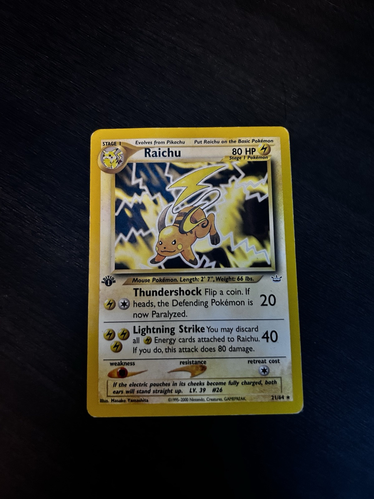 2001 Pokémon Neo Revelation 1st Edition Raichu 21/64 -Lightly Played