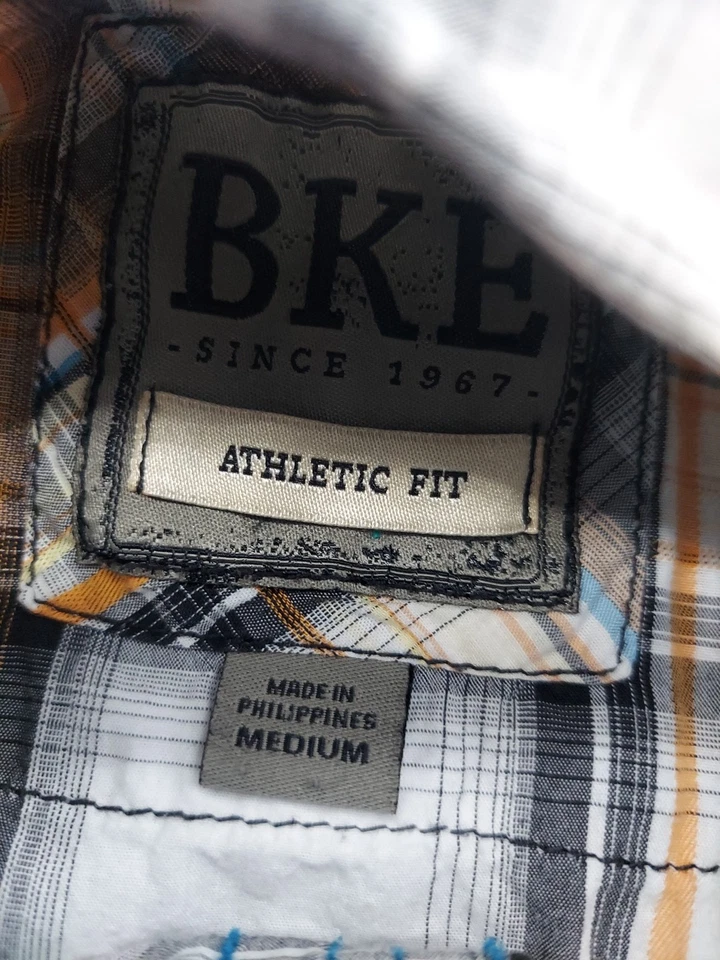 BKE Shirt Mens Medium Gray Yellow Pearl Snap Long Sleeve Athletic Fit Western - Image 3 of 4