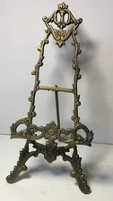 Vintage Solid Brass Hollywood Regency Display Easel Stand Holder • Ornate  10"H