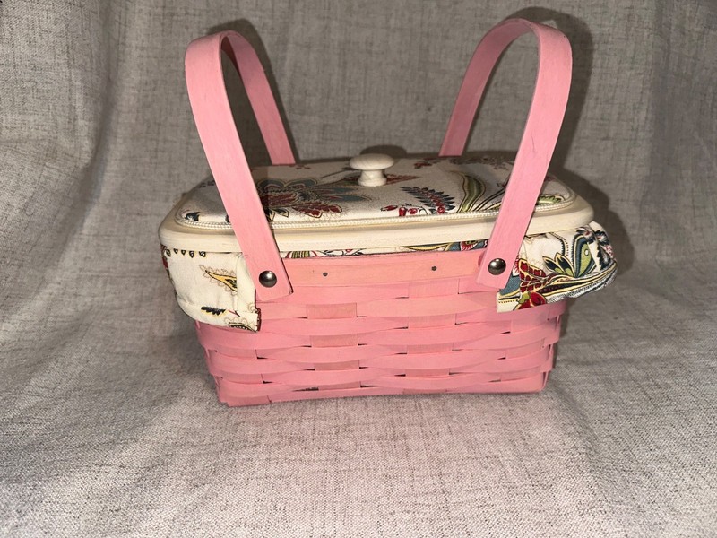 Dresden and Company Pink Woven Sewing Basket with Padded Lid and Plastic Insert