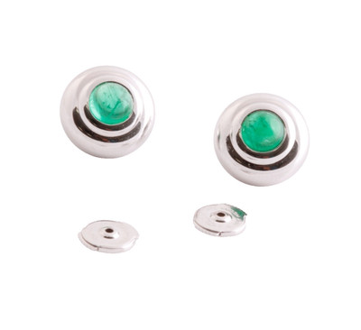 Chopard Happy Sport 18K White Gold 2.66ct Emerald Cabochon Studs Box Certificate