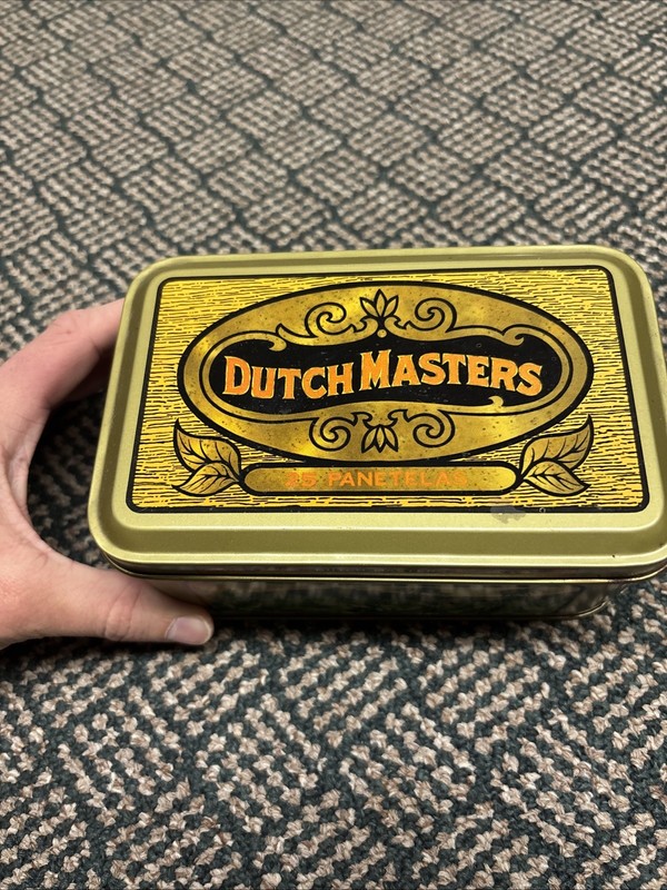 Vintage 1920s DUTCH MASTERS Metal Cigar Tin Box with Lid 3.5"x5" Humidor 