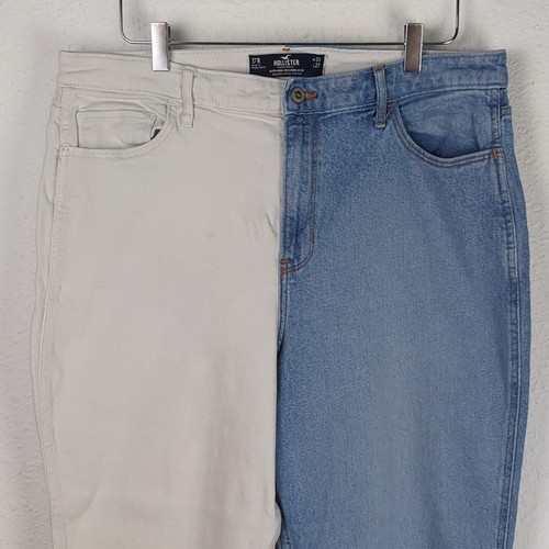 Hollister Jeans Size 17 W33 L27 Women' Ultra High Rise Mom Half Split Blue White - Picture 4 of 11