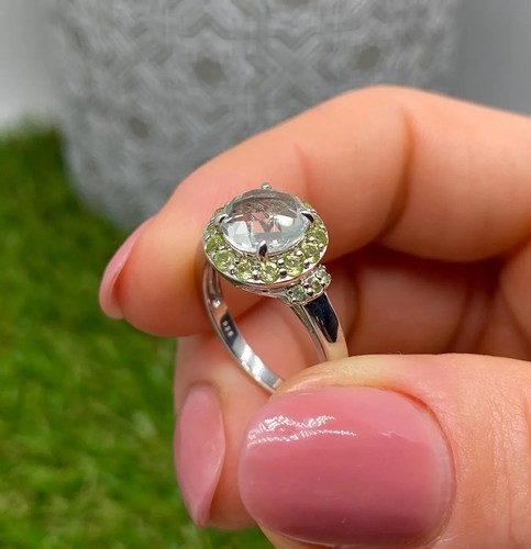 Topaz White and Peridot natural gemstones Ring, sterling silver 925, Size 7 US - Picture 3 of 5