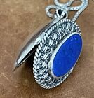 Braided Photo Locket Pendant Necklace 20”in Vintage Heavy 926 Lapis Lazuli Weave