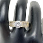 Vtg Gold Tone Clear Round Solitaire Baguettes Costume Jewelry Band Ring Size 8
