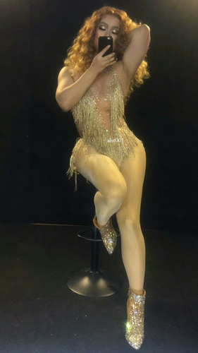 Funkelnder Strass Fransen Body Nachtclub Glitzer Perlen Tanz Kostüm Trikot - Bild 4 von 30