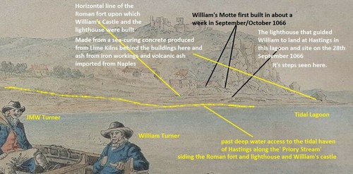 JMW Turner in front of William's Motte & Lighthouse steps from Bayeux Tapestry - Picture 8 of 17