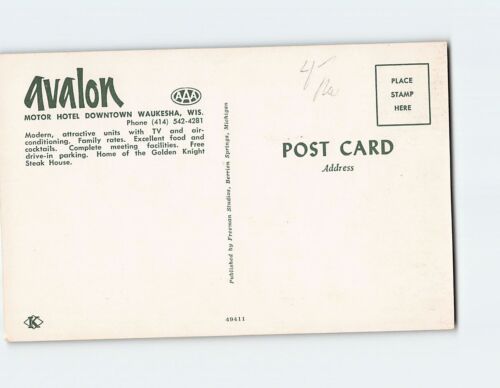 Postcard Avalon Motor Hotel Downtown Waukesha Wisconsin - 第 2/2 張圖片
